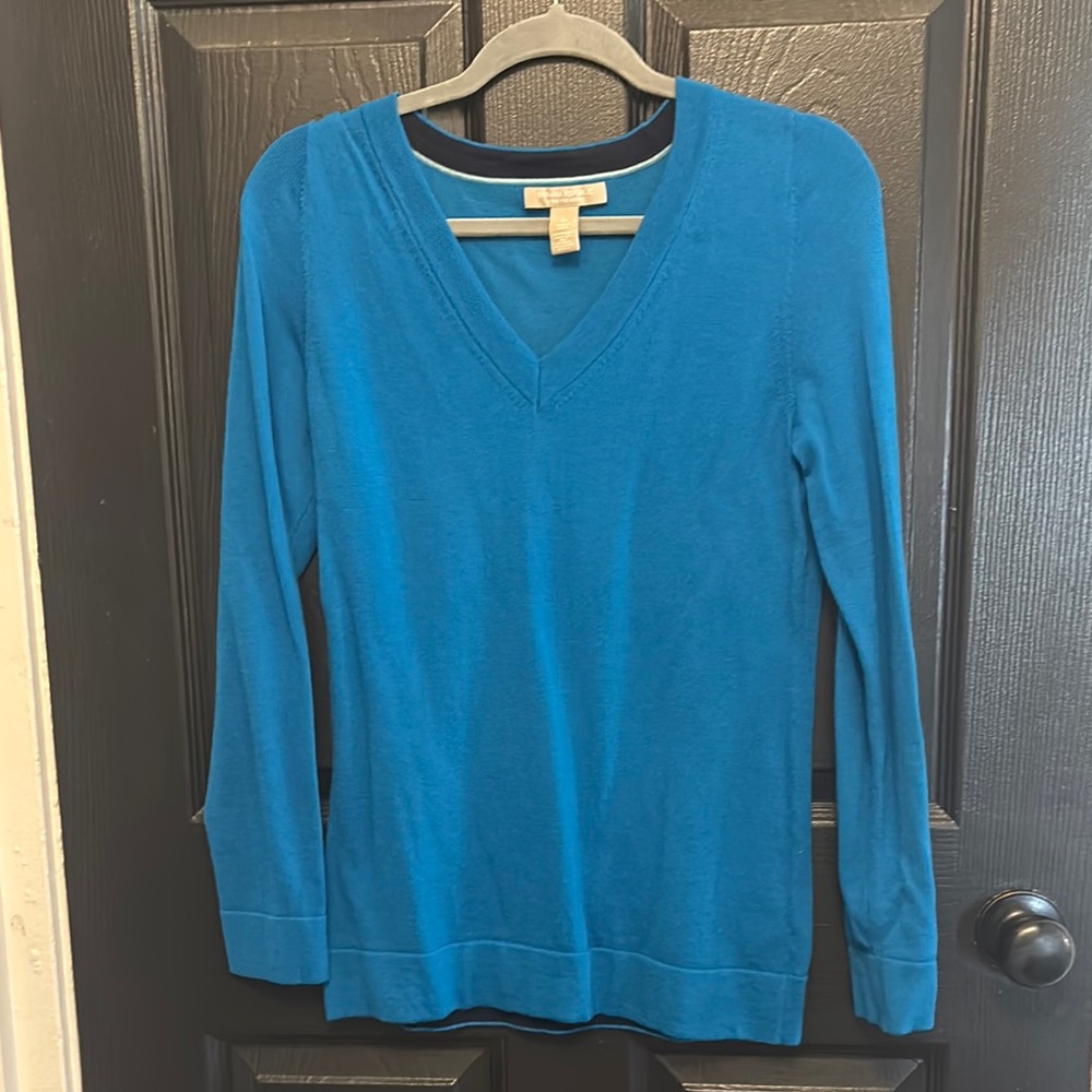 Blue V-Neck Long Sleeve Sweater